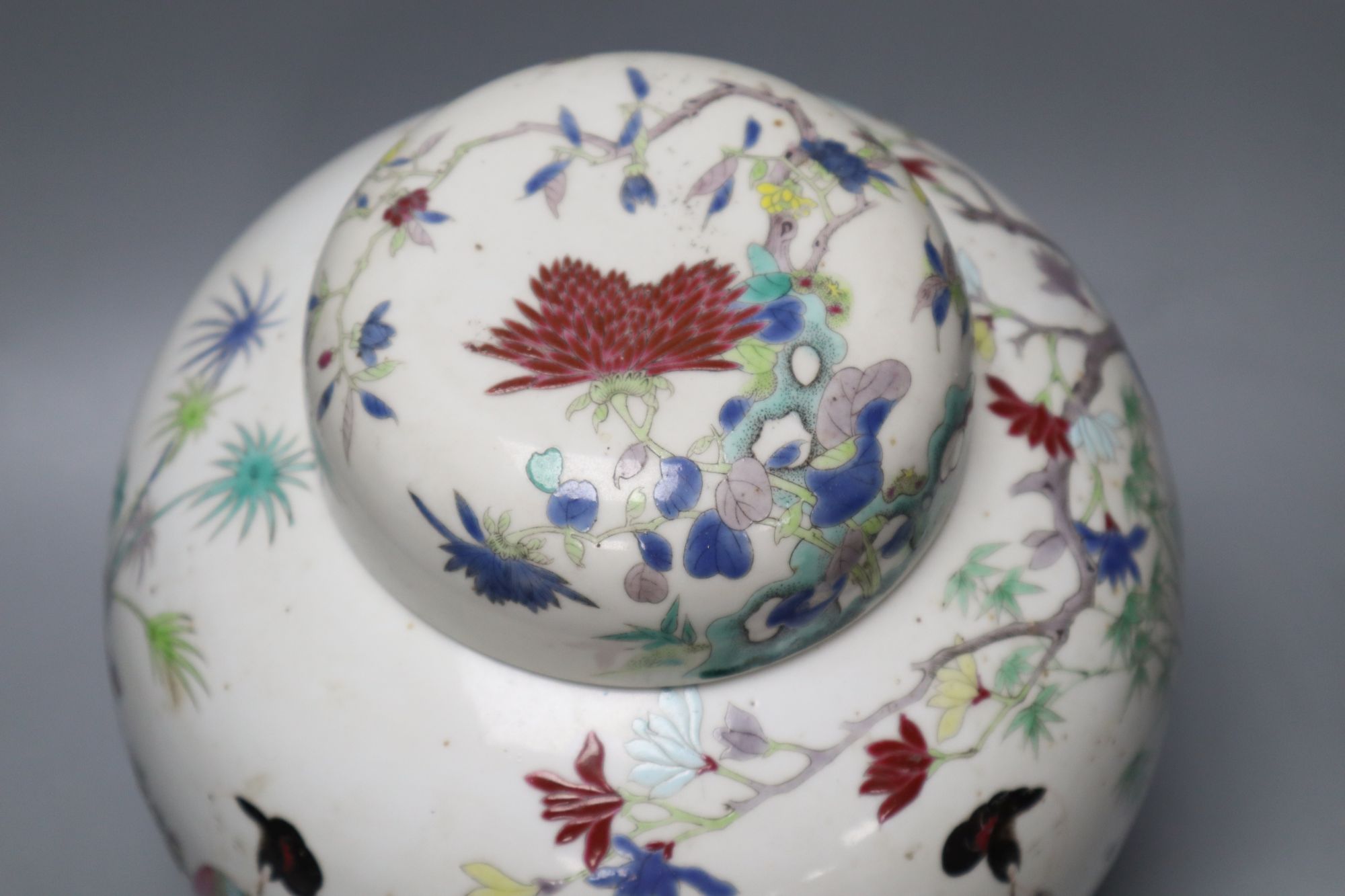 A late 19th/early 20th century Chinese ginger jar and cover, H approx 25cm